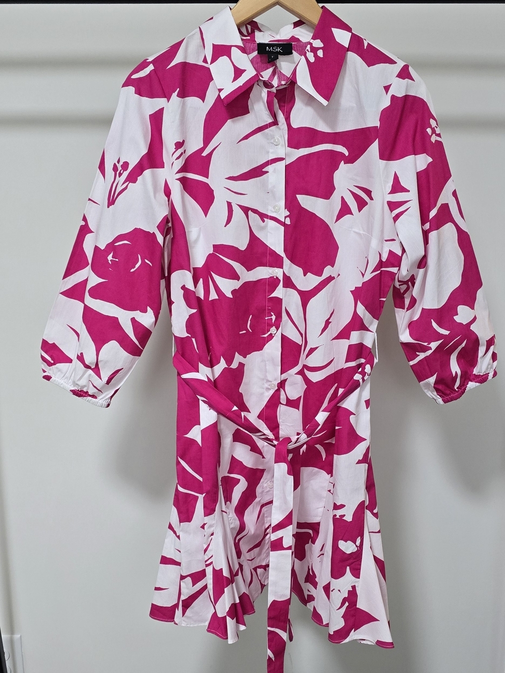 MSK Pink and White Floral Button-Front Shirt Dress